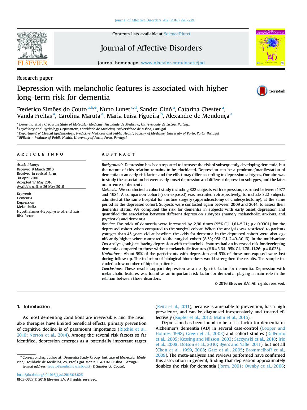 Depression with melancholic features is associated with higher long-term risk for dementia