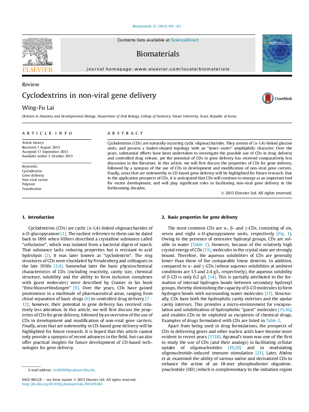 Cyclodextrins in non-viral gene delivery