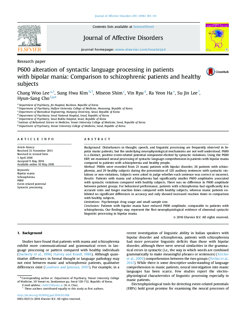 P600 alteration of syntactic language processing in patients with bipolar mania: Comparison to schizophrenic patients and healthy subjects