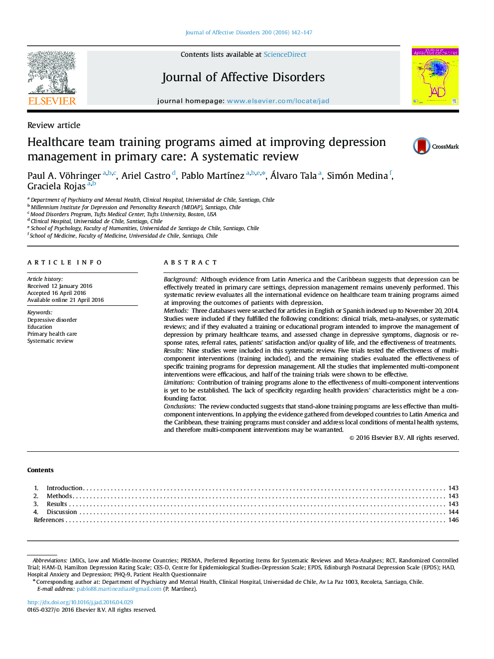 Healthcare team training programs aimed at improving depression management in primary care: A systematic review