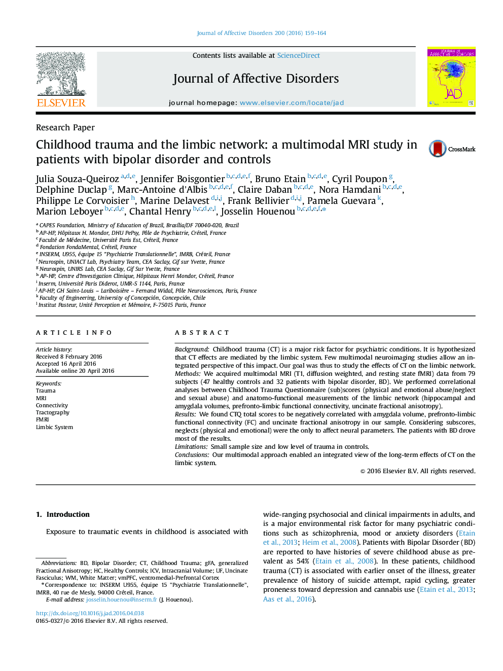 Childhood trauma and the limbic network: a multimodal MRI study in patients with bipolar disorder and controls