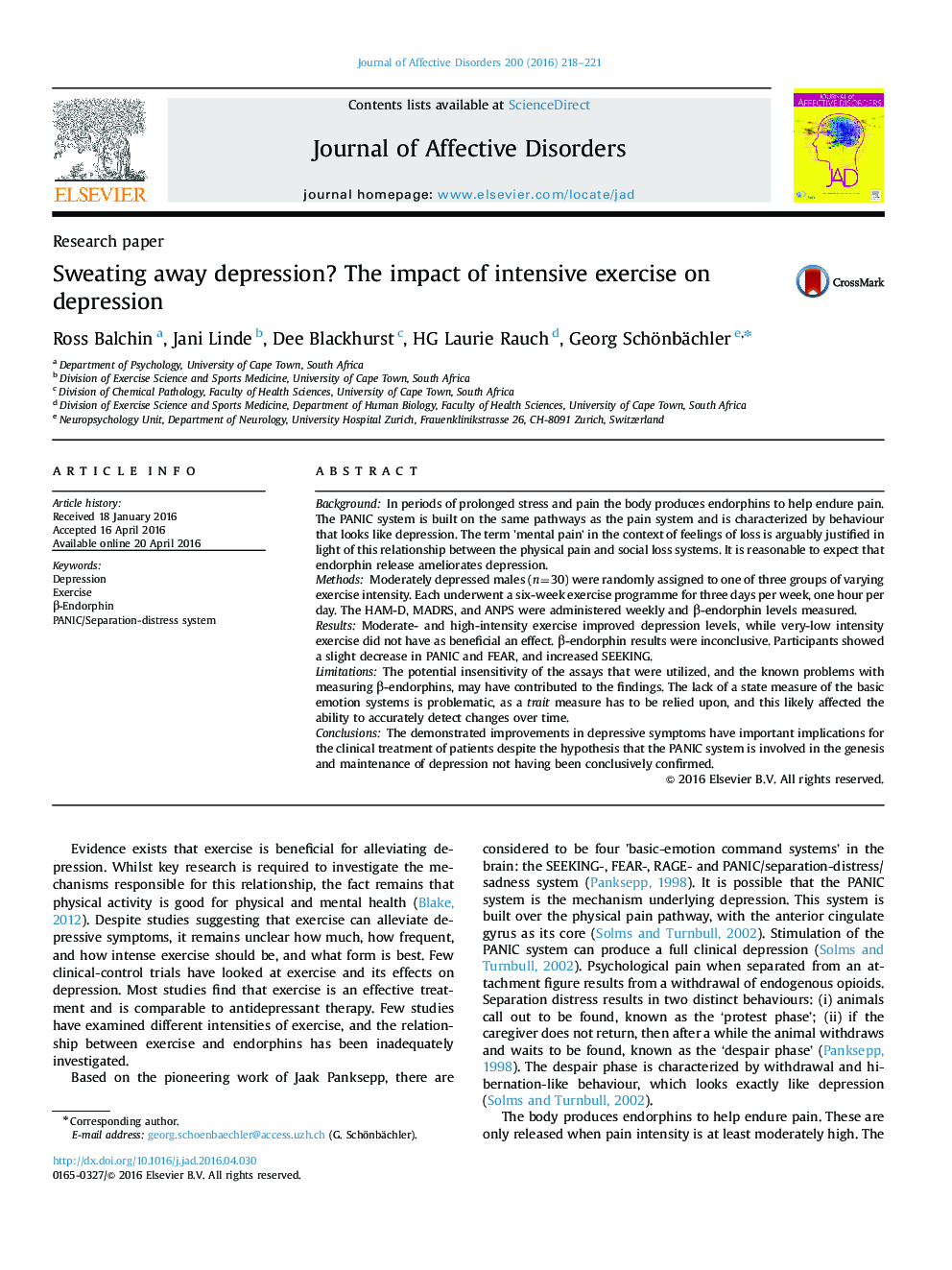 Sweating away depression? The impact of intensive exercise on depression