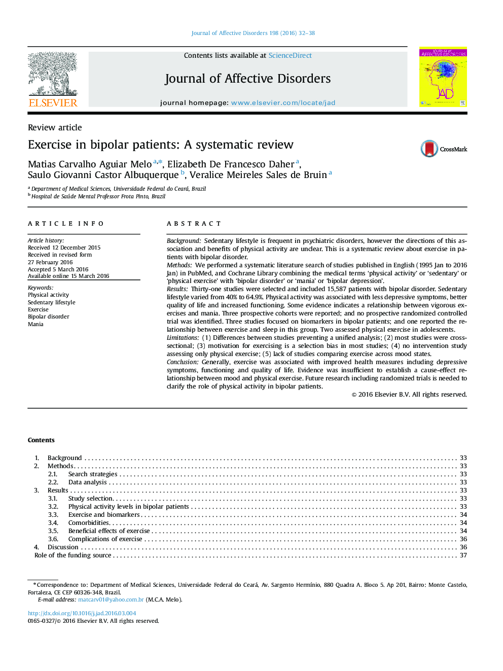 Exercise in bipolar patients: A systematic review