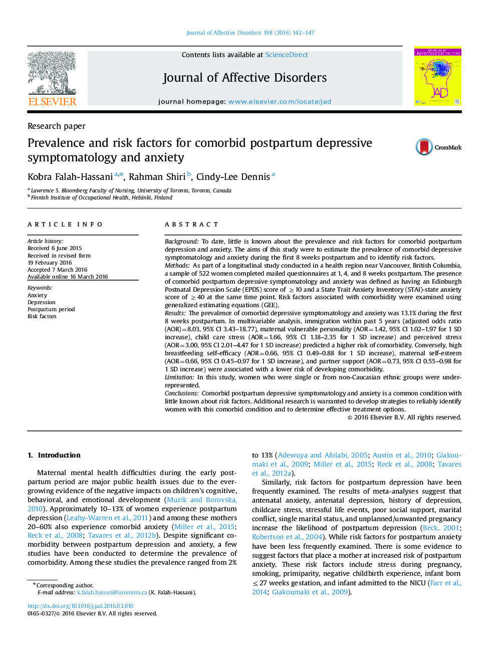Prevalence and risk factors for comorbid postpartum depressive symptomatology and anxiety