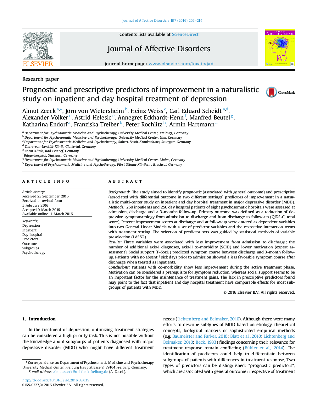 Prognostic and prescriptive predictors of improvement in a naturalistic study on inpatient and day hospital treatment of depression