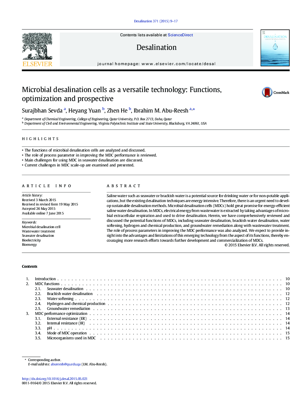 Microbial desalination cells as a versatile technology: Functions, optimization and prospective