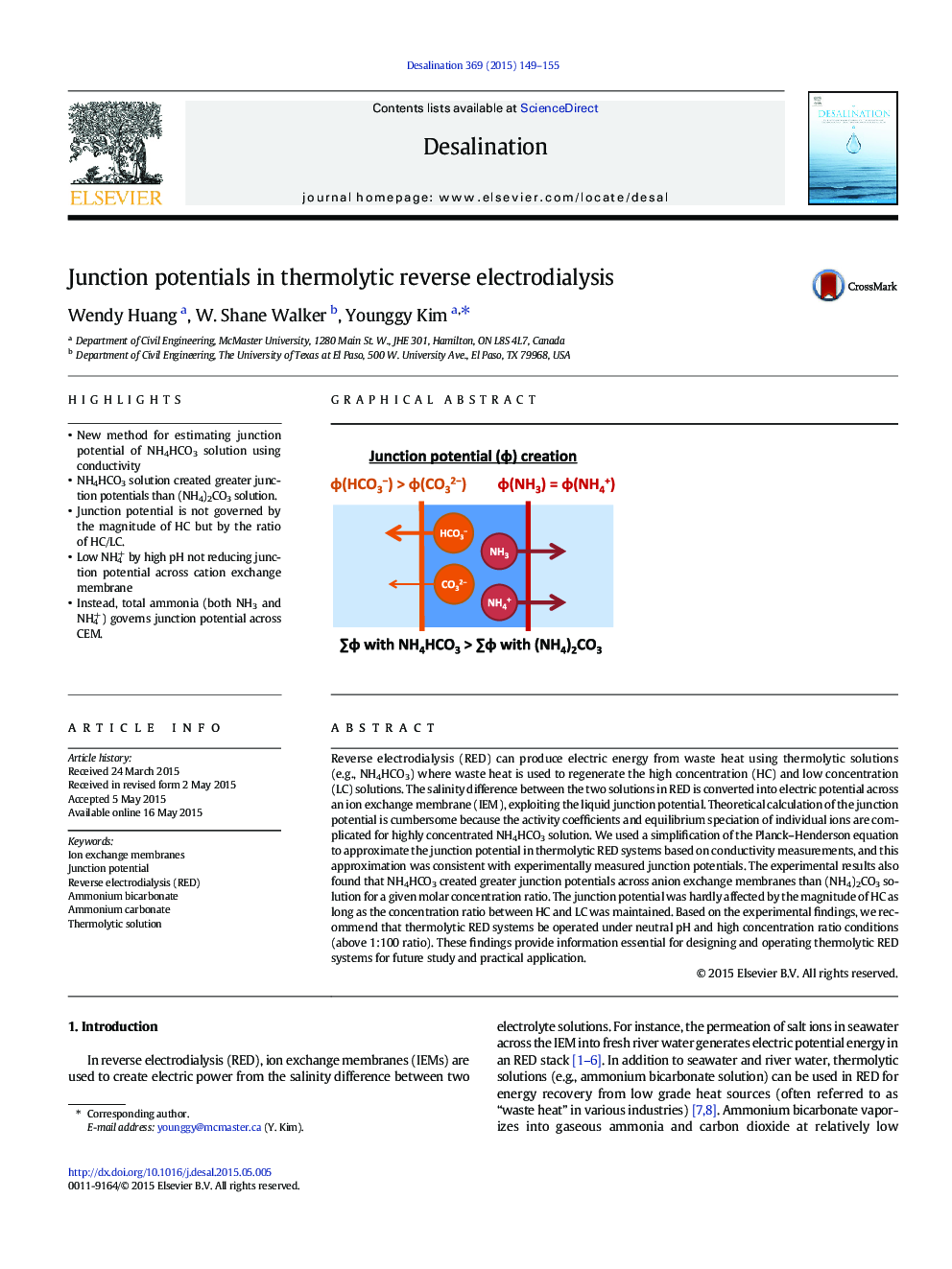 Junction potentials in thermolytic reverse electrodialysis