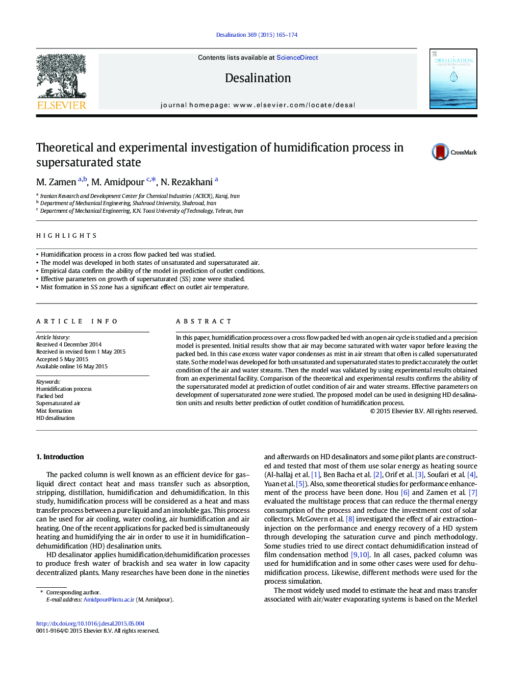 Theoretical and experimental investigation of humidification process in supersaturated state