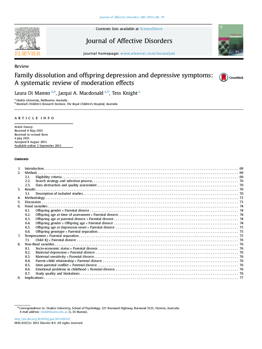 Family dissolution and offspring depression and depressive symptoms: A systematic review of moderation effects