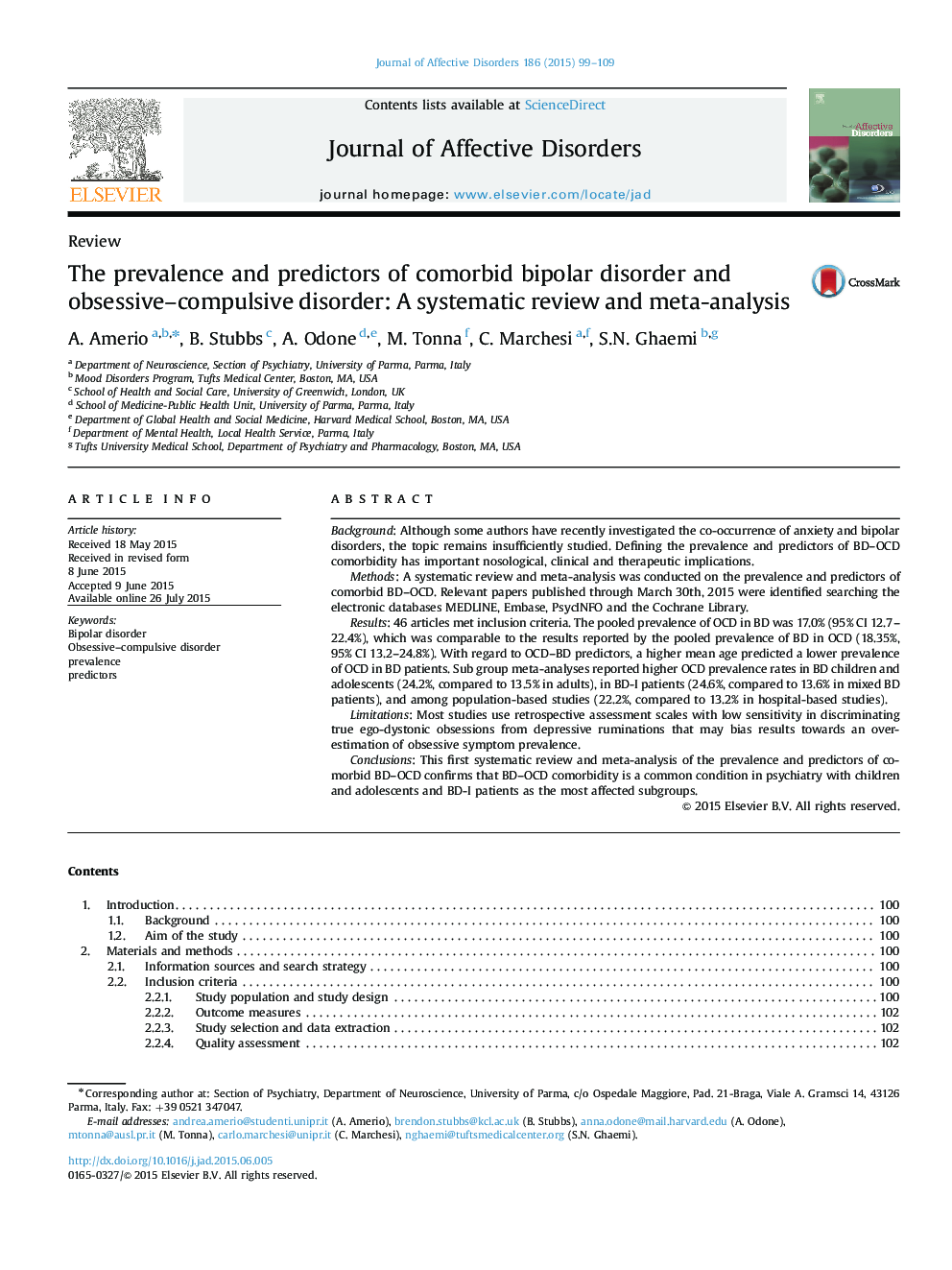 The prevalence and predictors of comorbid bipolar disorder and obsessive-compulsive disorder: A systematic review and meta-analysis