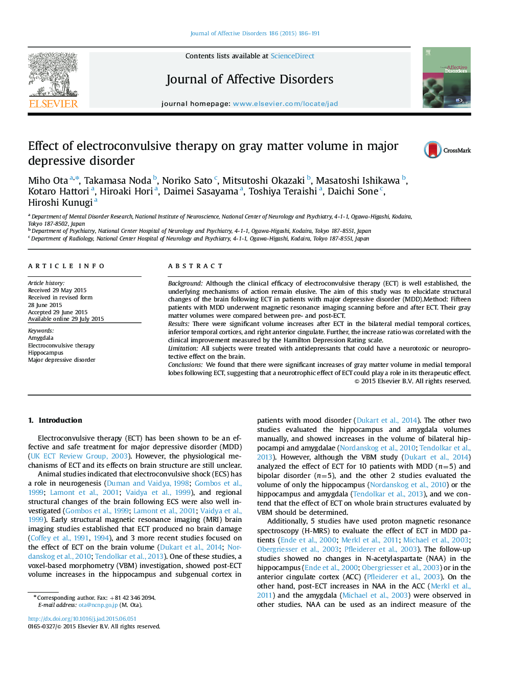 Effect of electroconvulsive therapy on gray matter volume in major depressive disorder