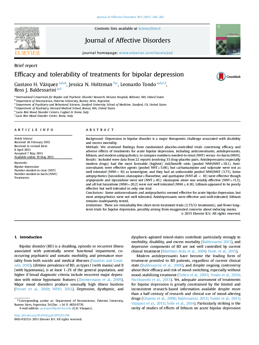 Efficacy and tolerability of treatments for bipolar depression