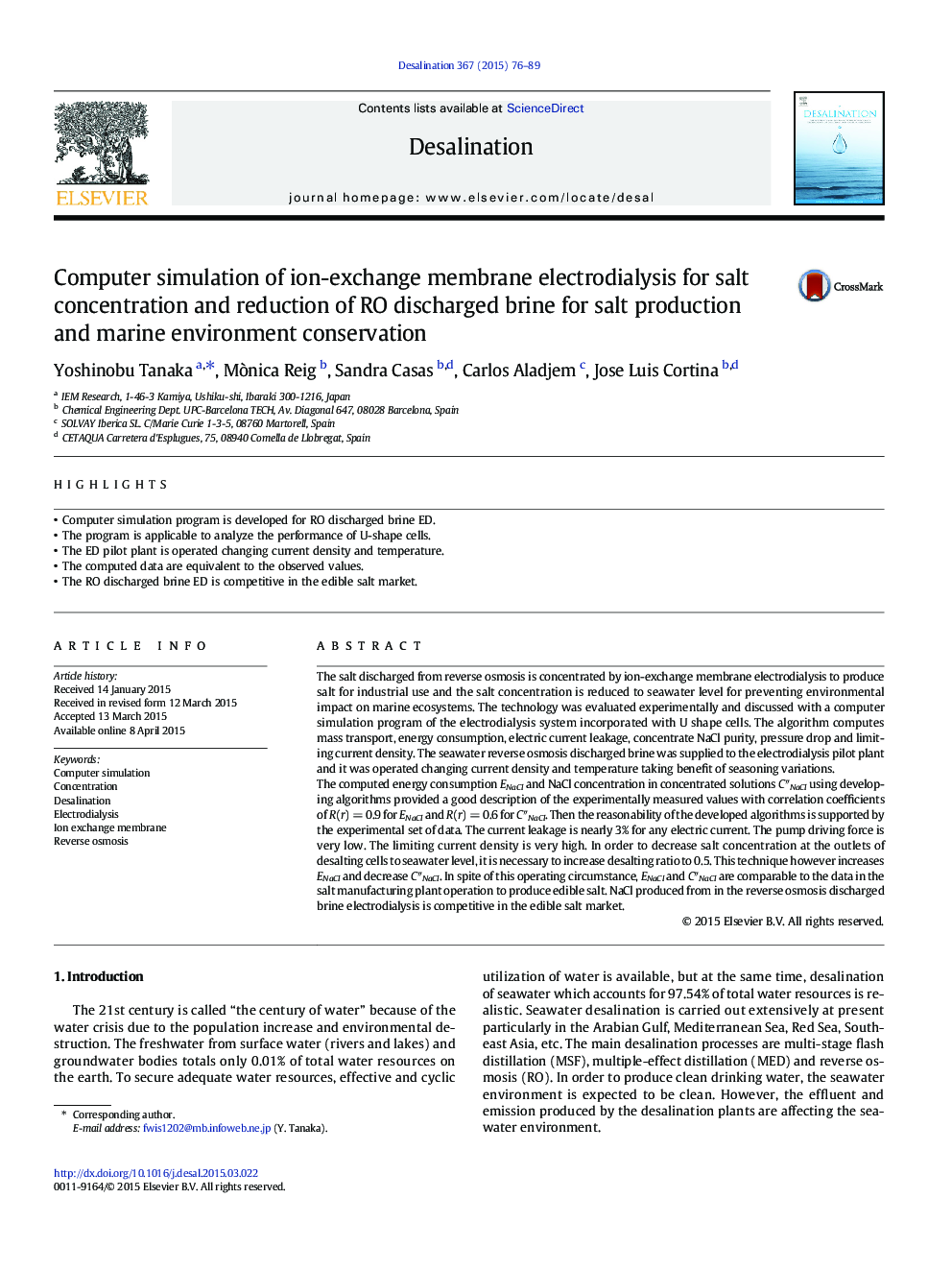 Computer simulation of ion-exchange membrane electrodialysis for salt concentration and reduction of RO discharged brine for salt production and marine environment conservation