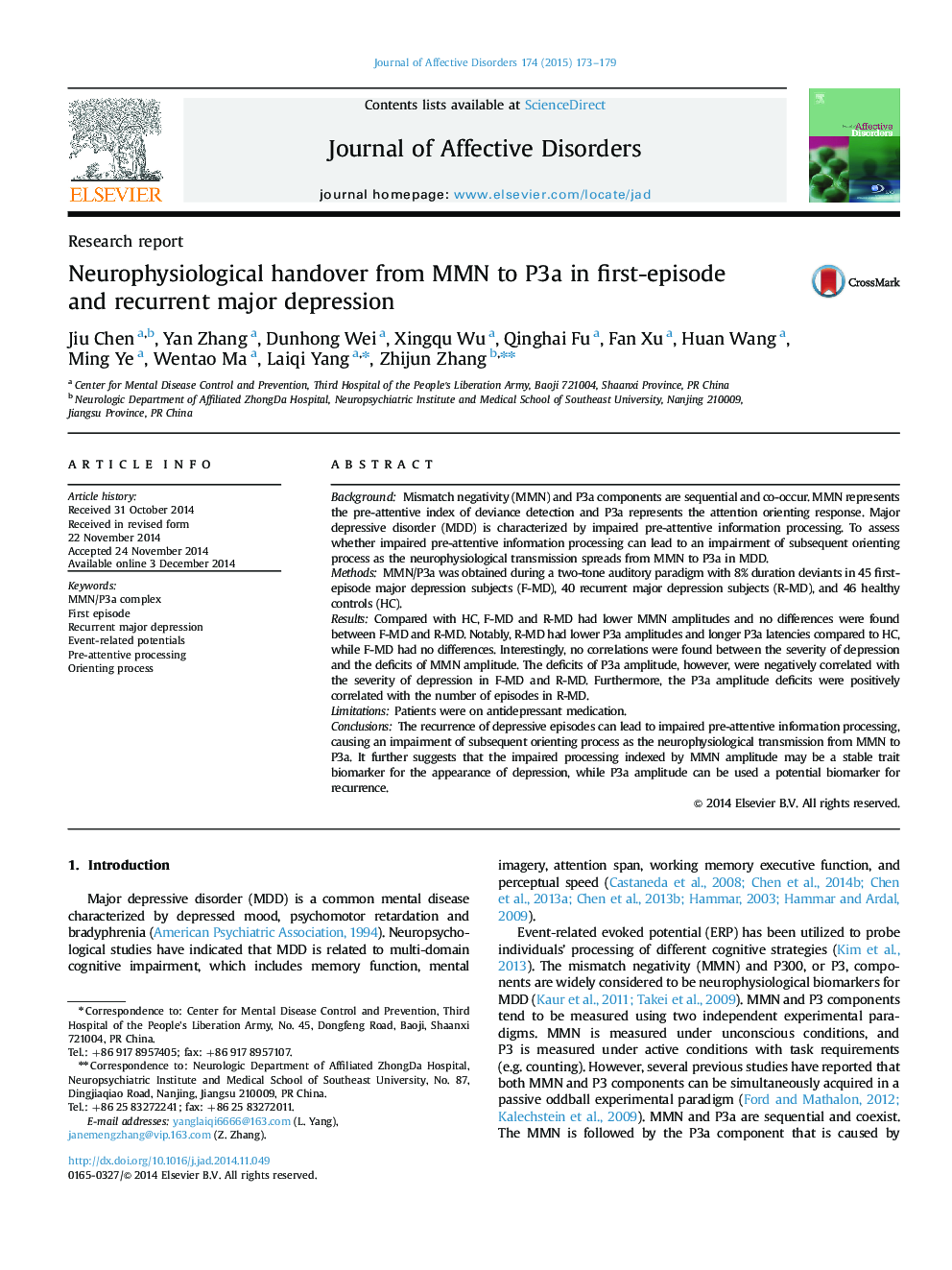 Neurophysiological handover from MMN to P3a in first-episode and recurrent major depression