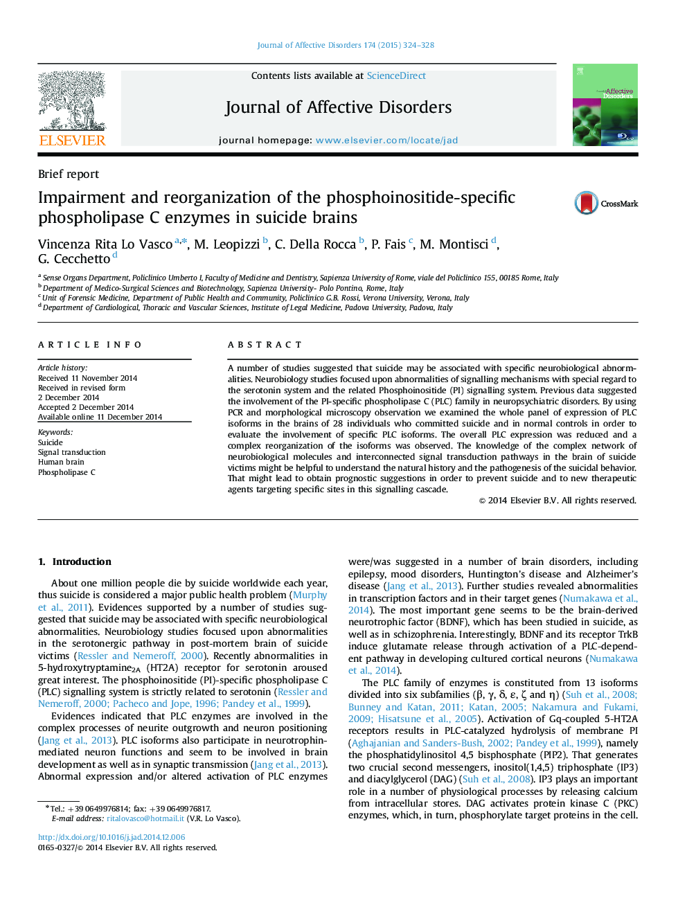 Impairment and reorganization of the phosphoinositide-specific phospholipase C enzymes in suicide brains