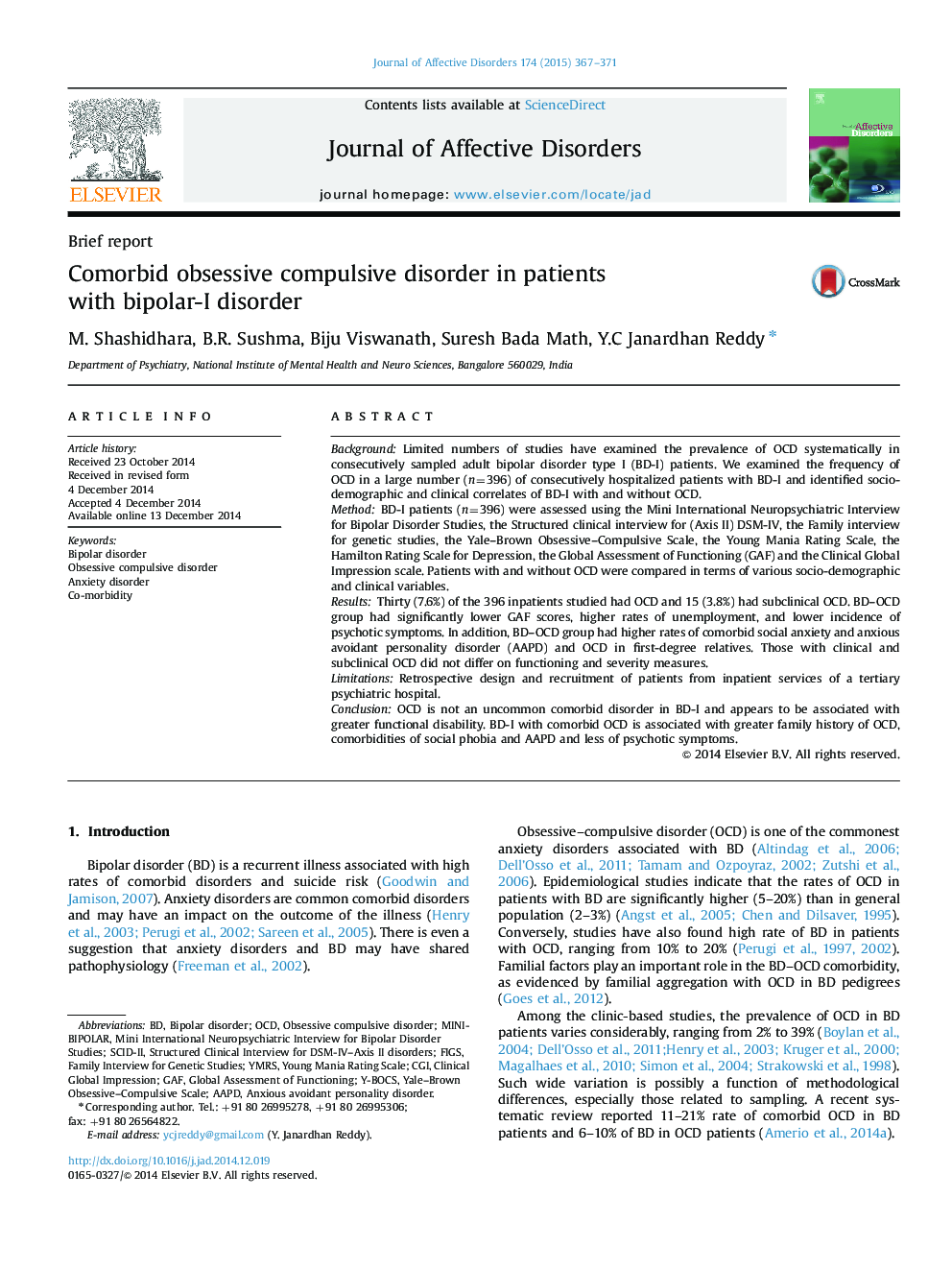 Comorbid obsessive compulsive disorder in patients with bipolar-I disorder