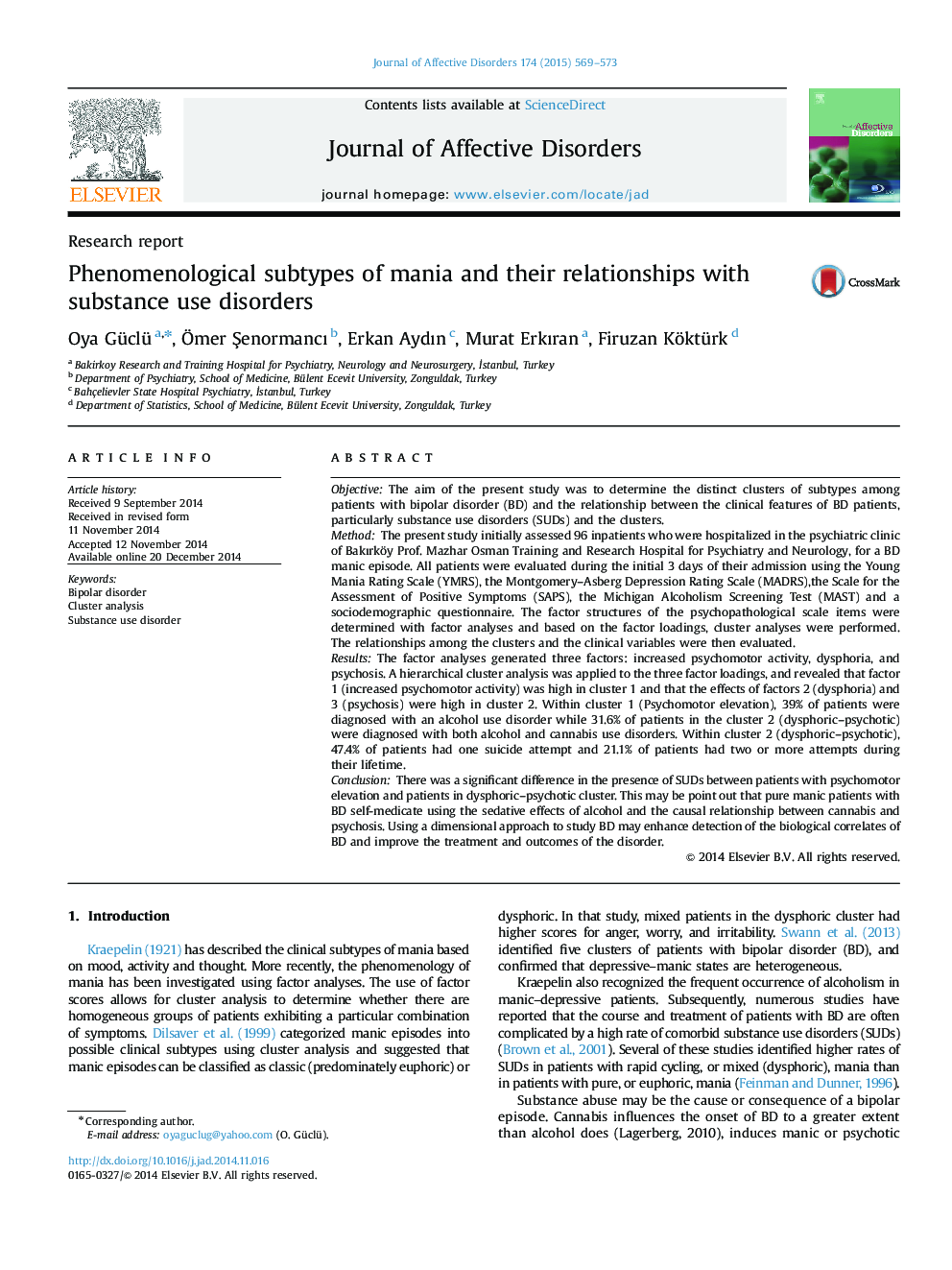 Phenomenological subtypes of mania and their relationships with substance use disorders