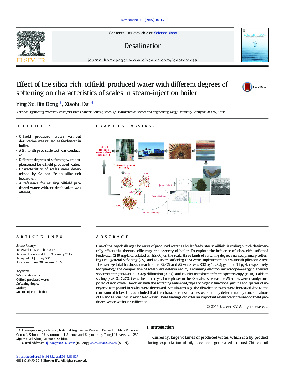 Effect of the silica-rich, oilfield-produced water with different degrees of softening on characteristics of scales in steam-injection boiler