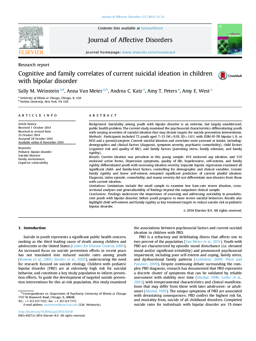 Cognitive and family correlates of current suicidal ideation in children with bipolar disorder