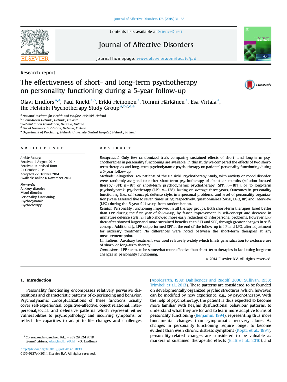 The effectiveness of short- and long-term psychotherapy on personality functioning during a 5-year follow-up