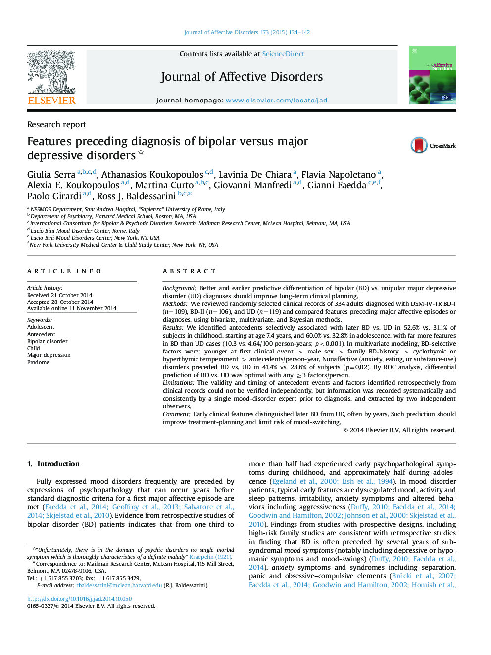 Features preceding diagnosis of bipolar versus major depressive disorders