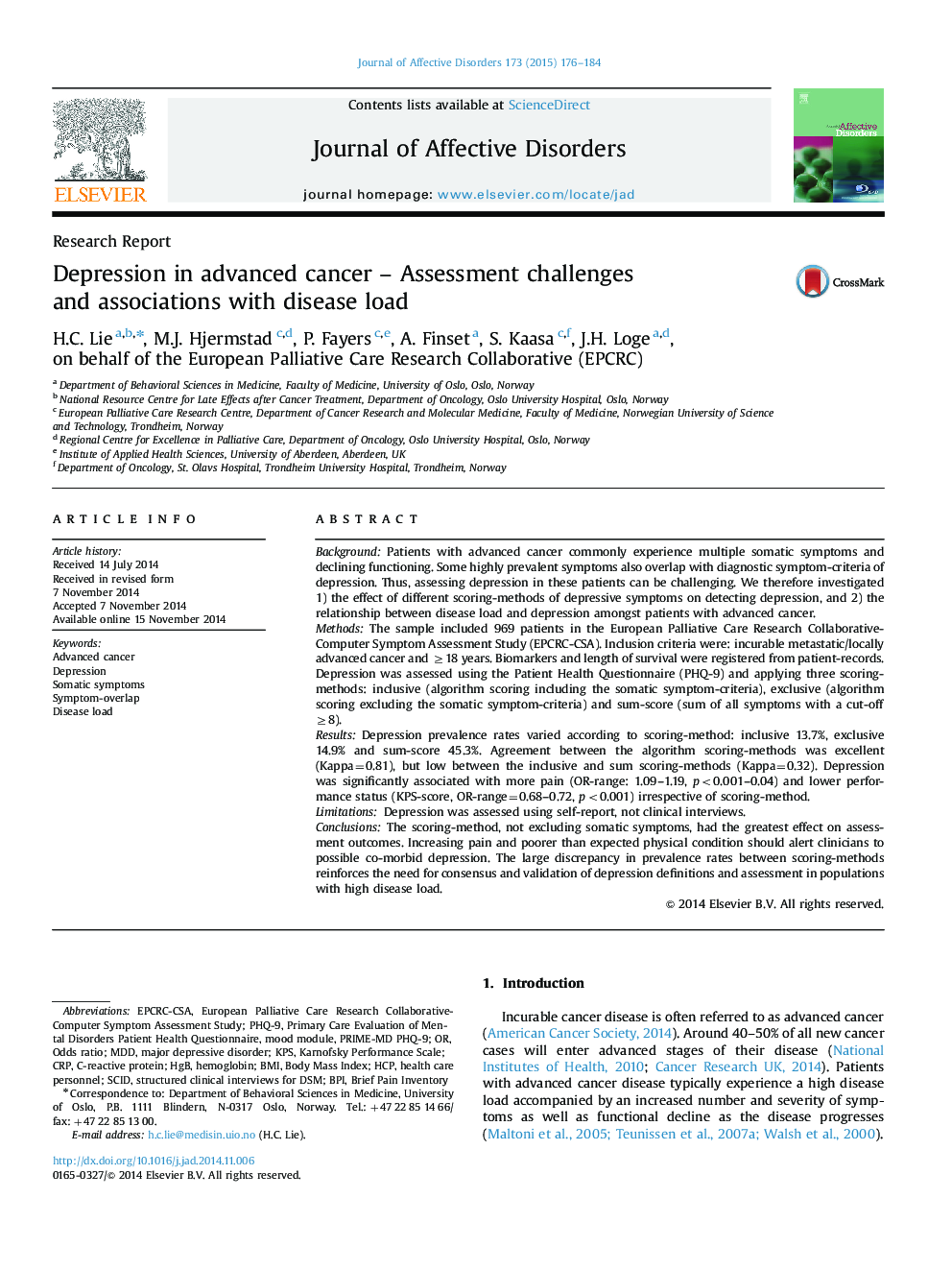 Depression in advanced cancer - Assessment challenges and associations with disease load