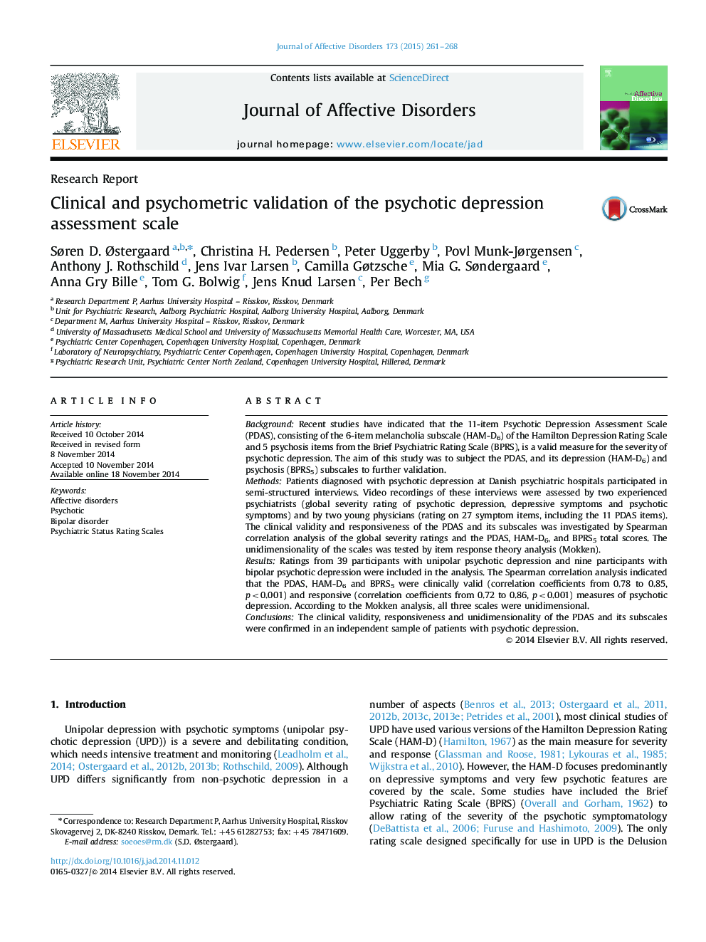 Clinical and psychometric validation of the psychotic depression assessment scale