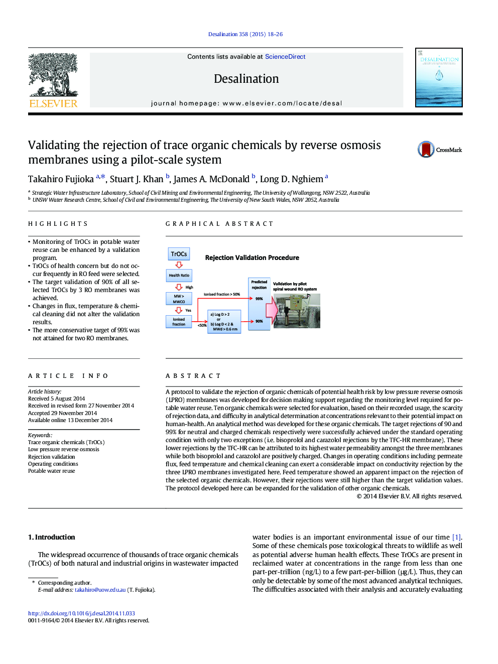 Validating the rejection of trace organic chemicals by reverse osmosis membranes using a pilot-scale system