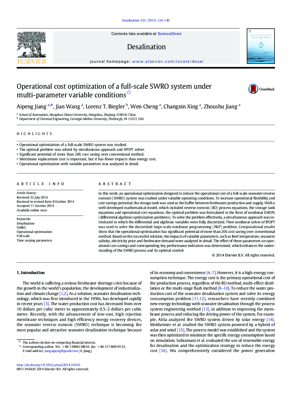 Operational cost optimization of a full-scale SWRO system under multi-parameter variable conditions