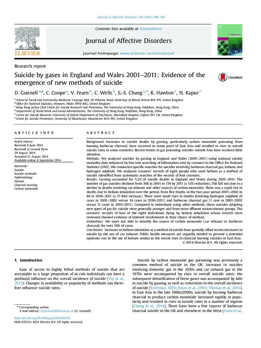 Suicide by gases in England and Wales 2001-2011: Evidence of the emergence of new methods of suicide