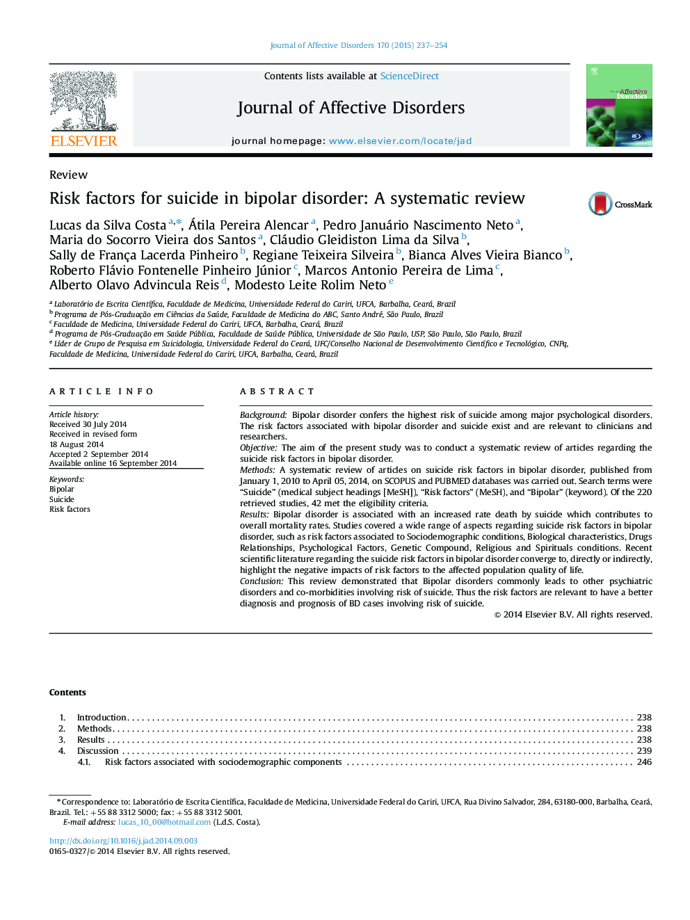 Risk factors for suicide in bipolar disorder: A systematic review