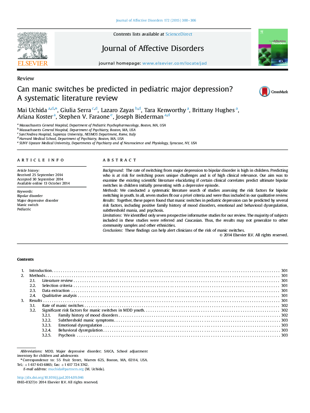 Can manic switches be predicted in pediatric major depression? A systematic literature review