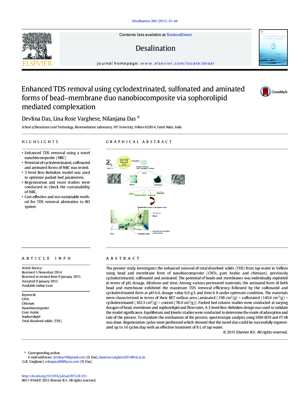 Enhanced TDS removal using cyclodextrinated, sulfonated and aminated forms of bead-membrane duo nanobiocomposite via sophorolipid mediated complexation