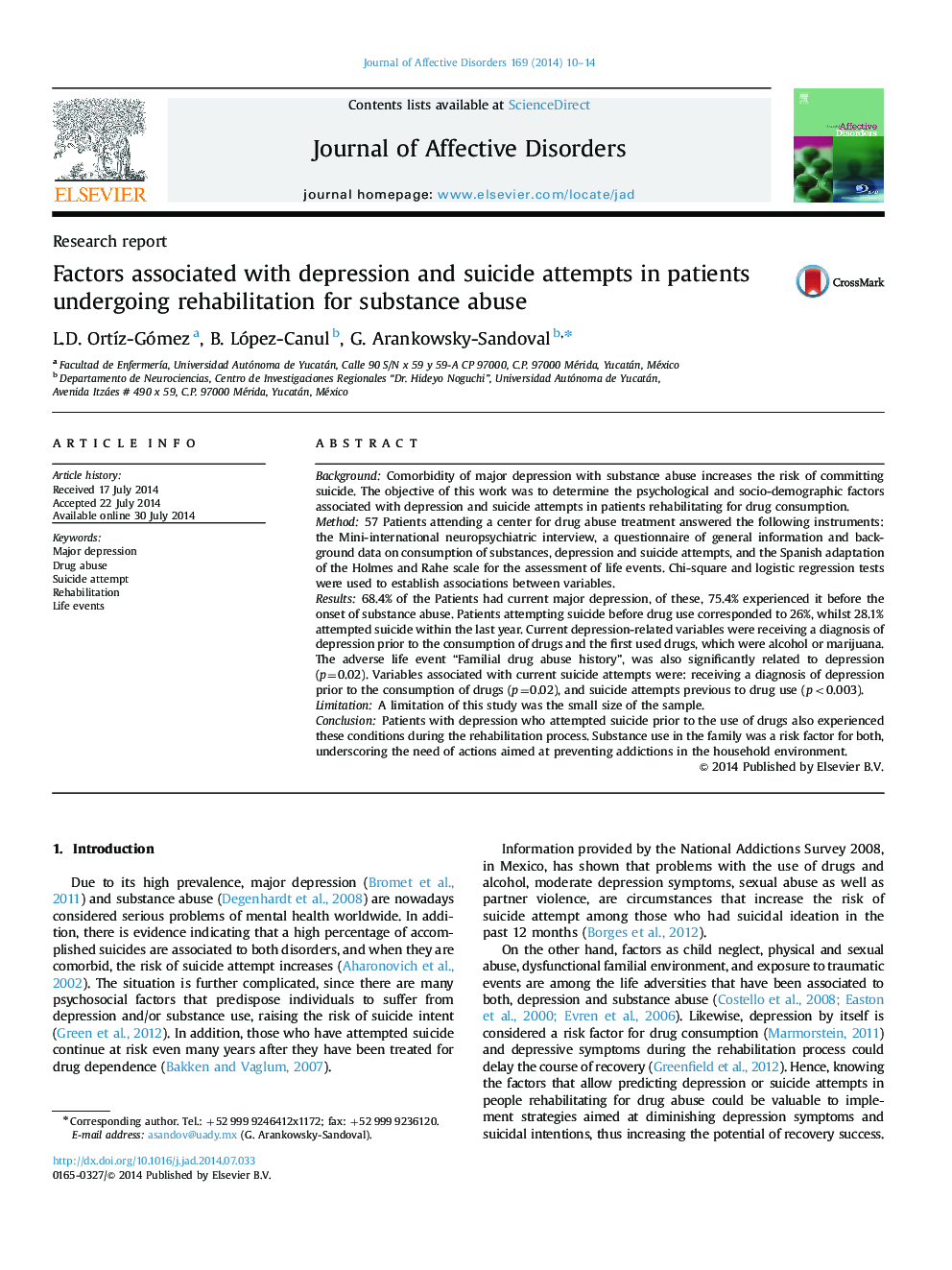 Factors associated with depression and suicide attempts in patients undergoing rehabilitation for substance abuse