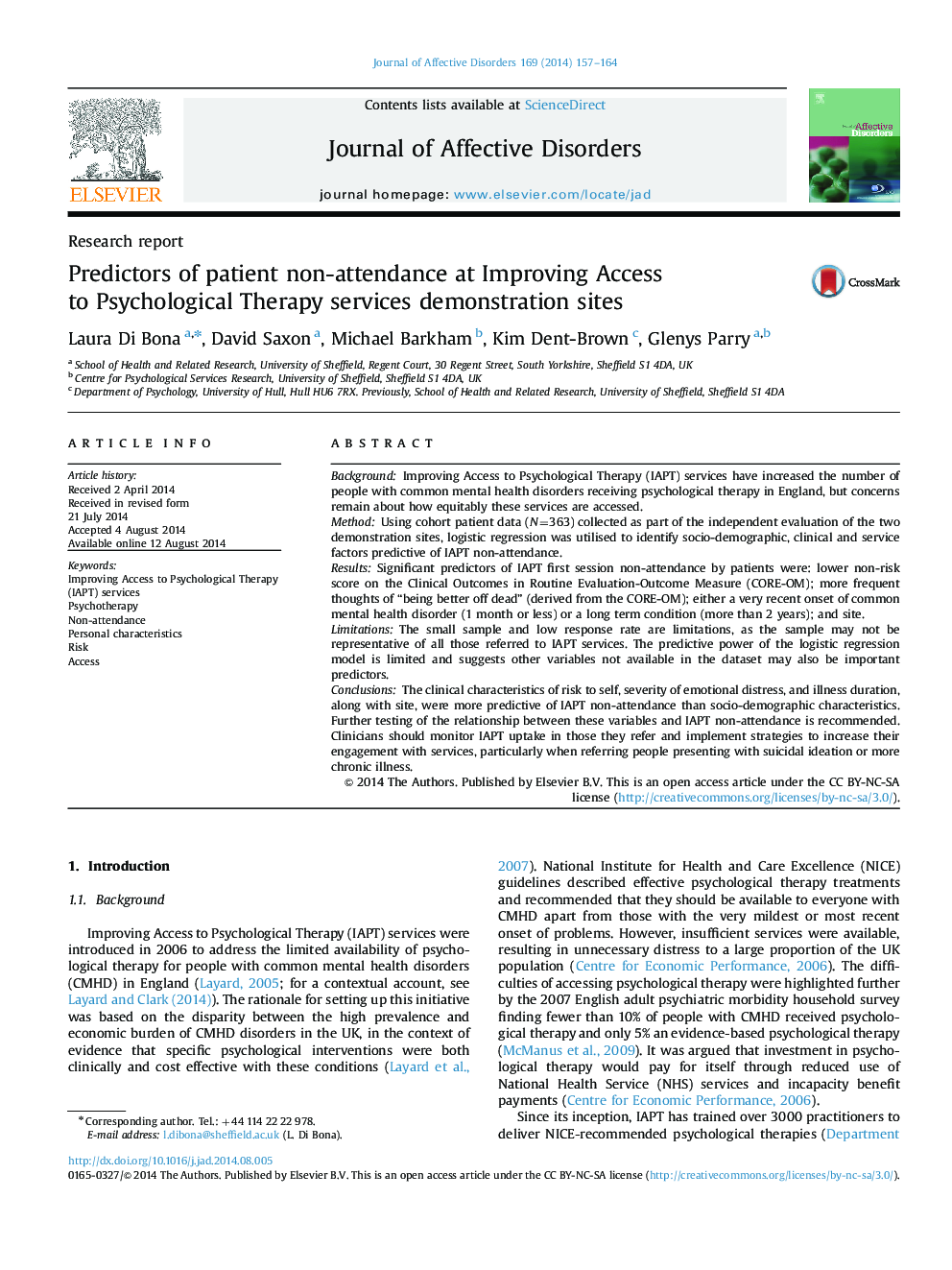 Predictors of patient non-attendance at Improving Access to Psychological Therapy services demonstration sites