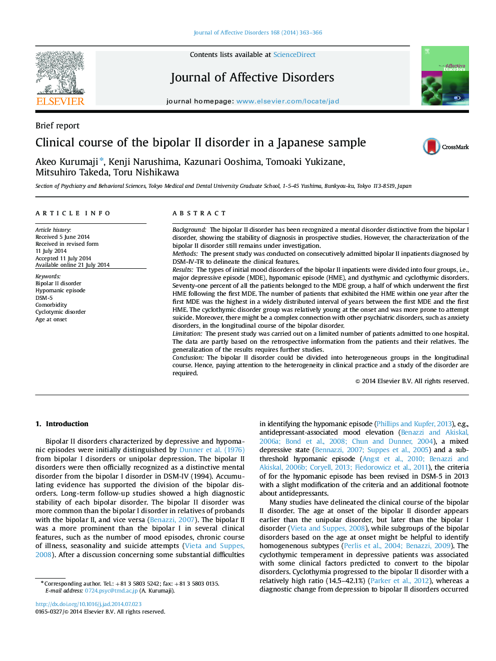 Clinical course of the bipolar II disorder in a Japanese sample