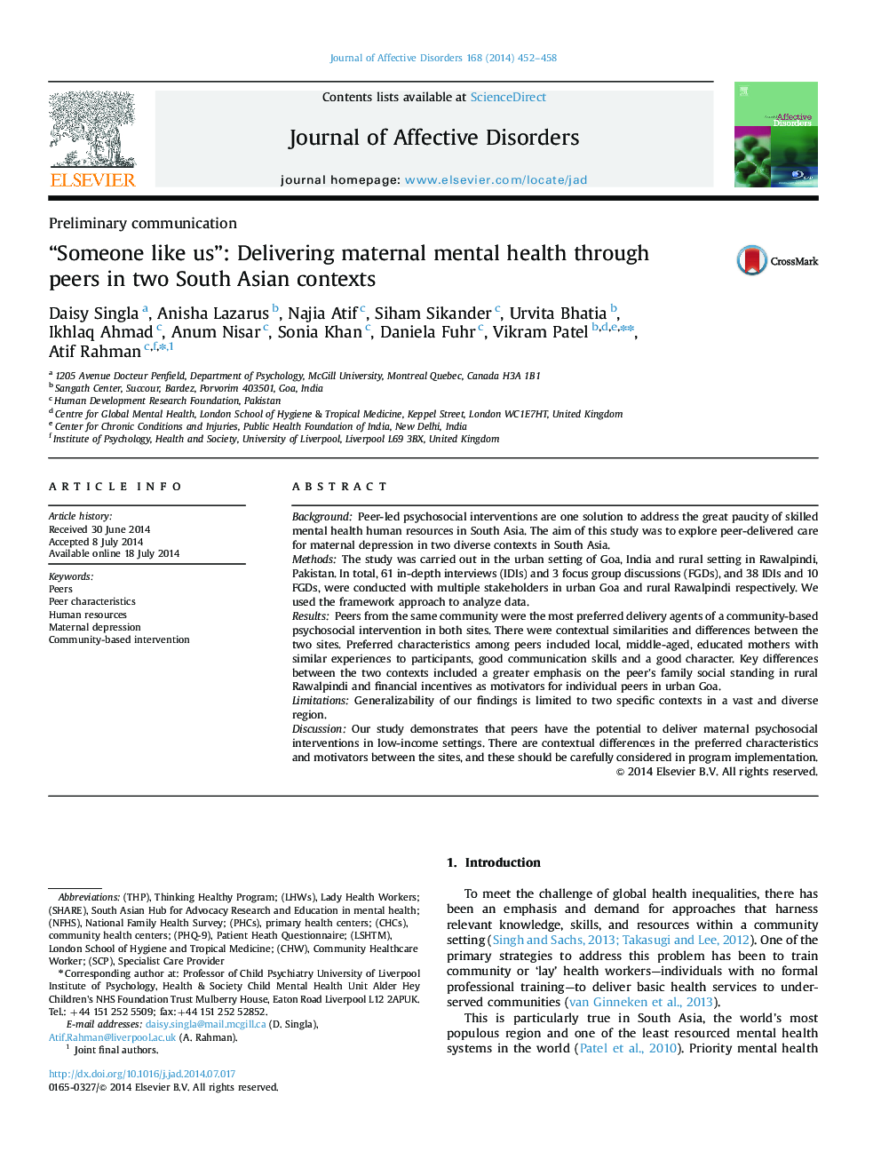 “Someone like us”: Delivering maternal mental health through peers in two South Asian contexts