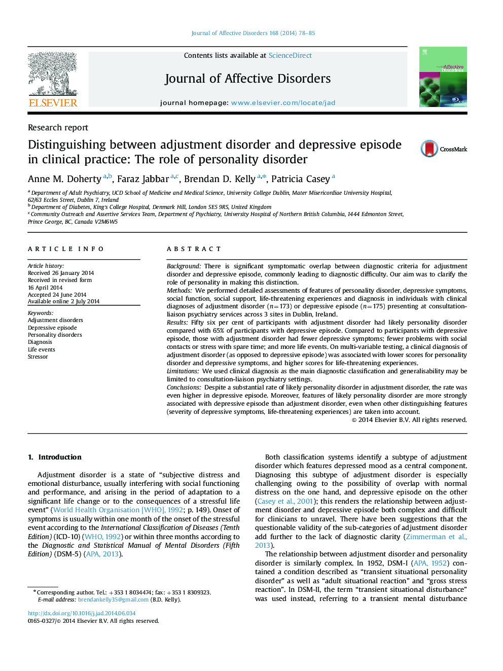 Distinguishing between adjustment disorder and depressive episode in clinical practice: The role of personality disorder