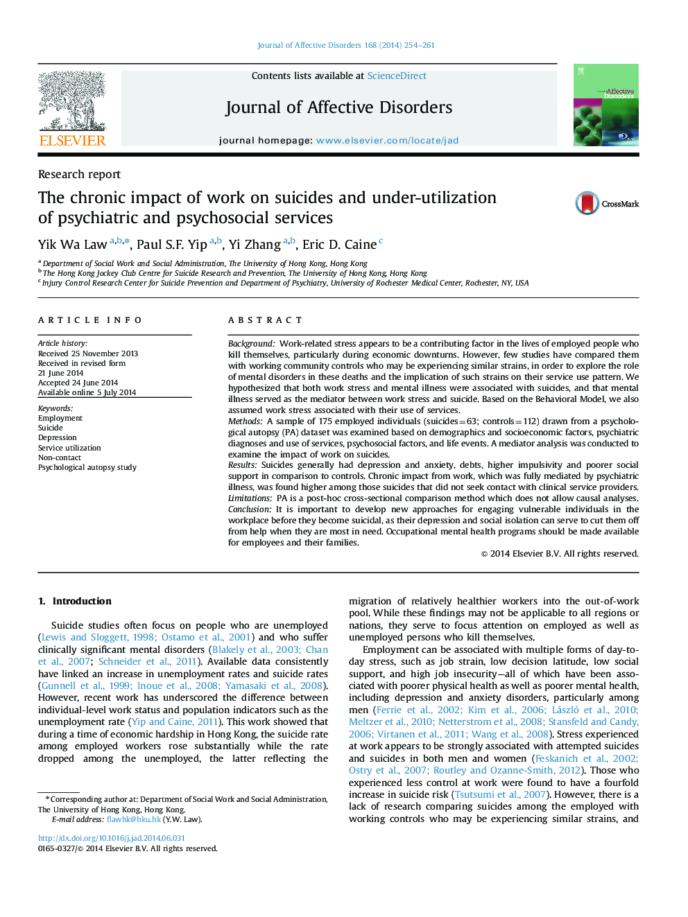 The chronic impact of work on suicides and under-utilization of psychiatric and psychosocial services