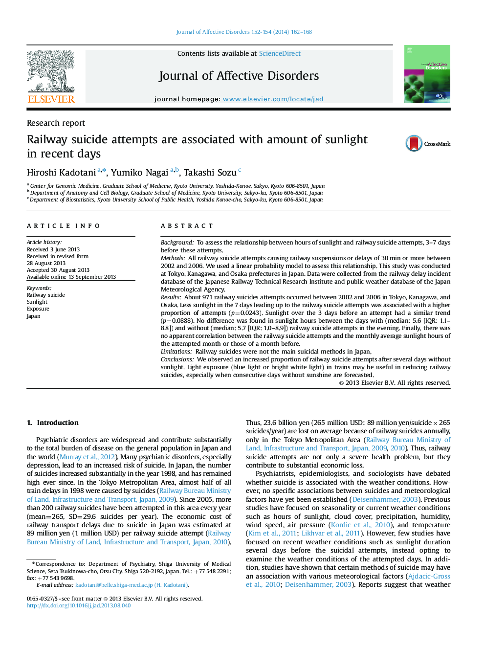 Railway suicide attempts are associated with amount of sunlight in recent days