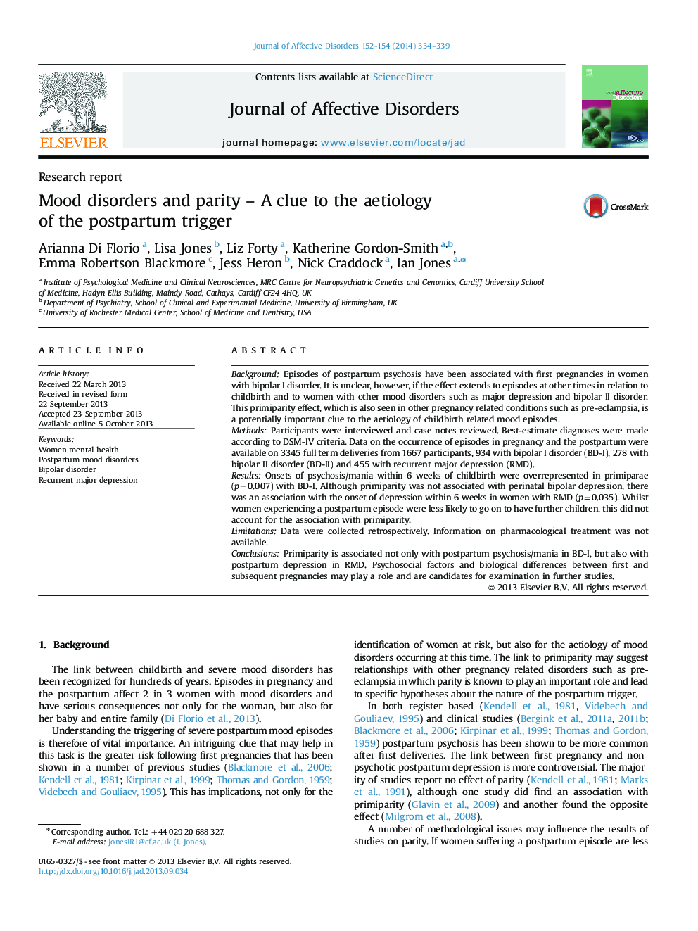 Mood disorders and parity - A clue to the aetiology of the postpartum trigger