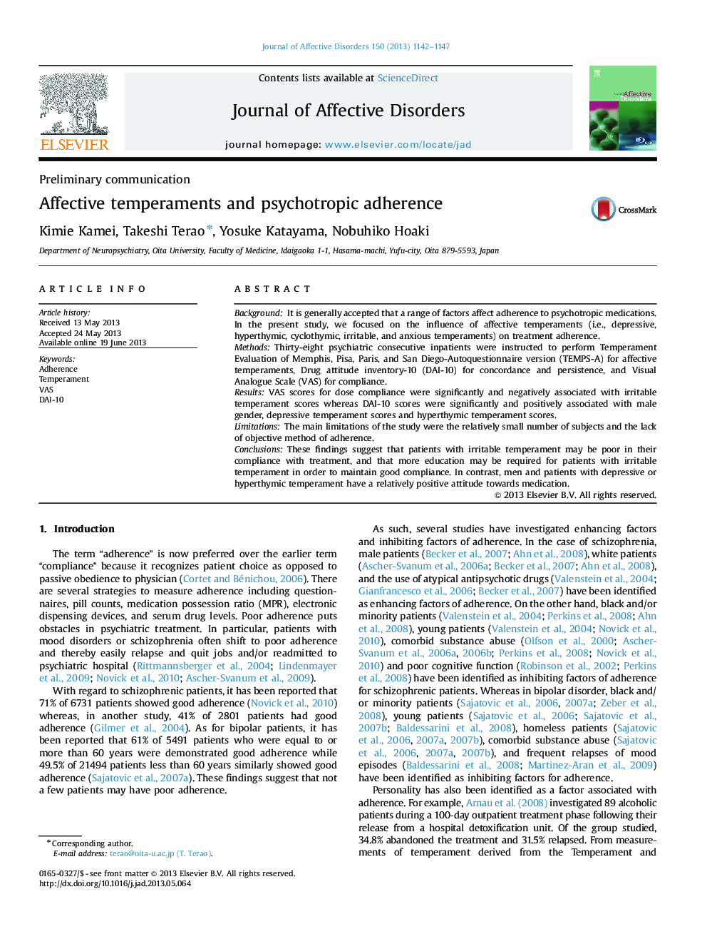 Affective temperaments and psychotropic adherence