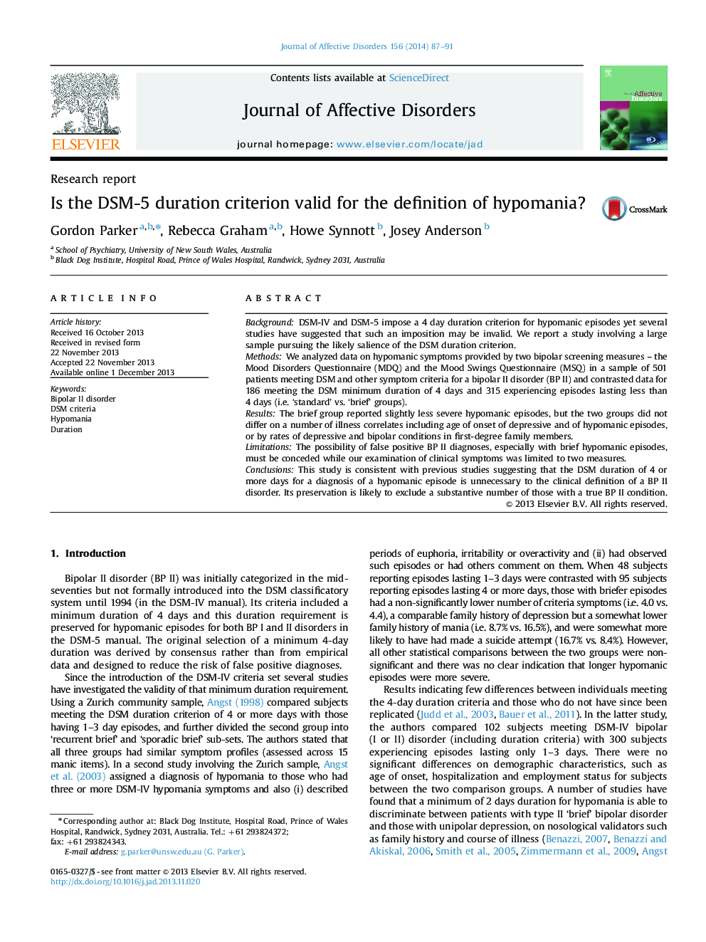 Is the DSM-5 duration criterion valid for the definition of hypomania?