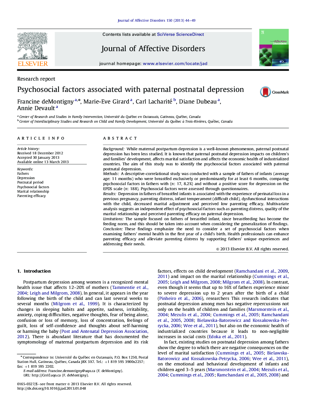 Psychosocial factors associated with paternal postnatal depression