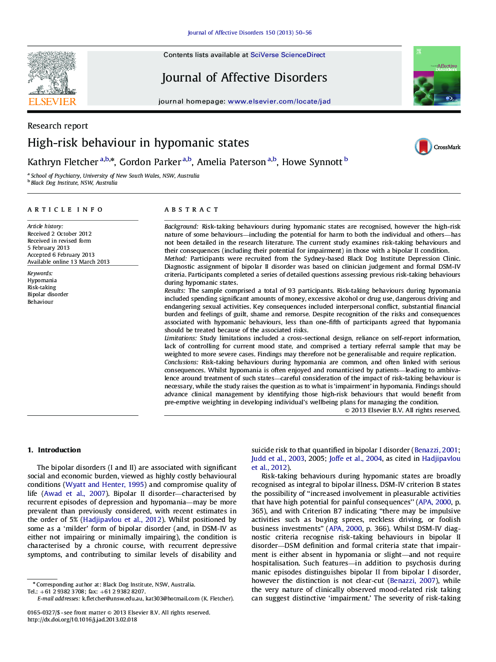 High-risk behaviour in hypomanic states