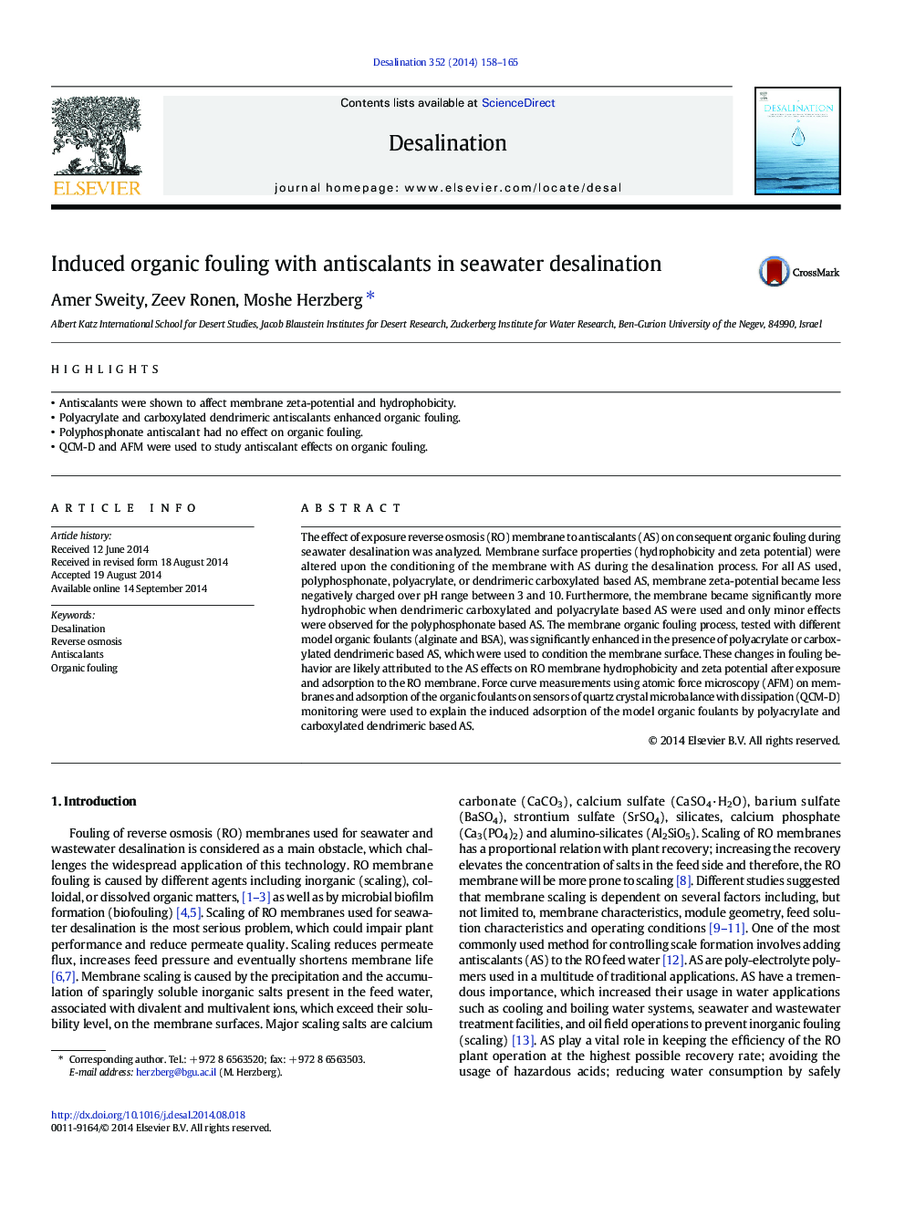 Induced organic fouling with antiscalants in seawater desalination