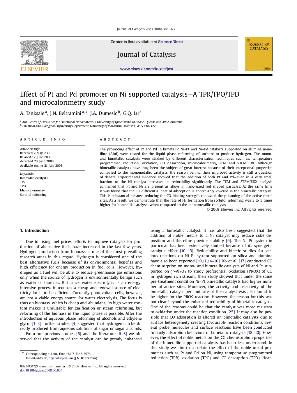 Effect of Pt and Pd promoter on Ni supported catalysts—A TPR/TPO/TPD and microcalorimetry study