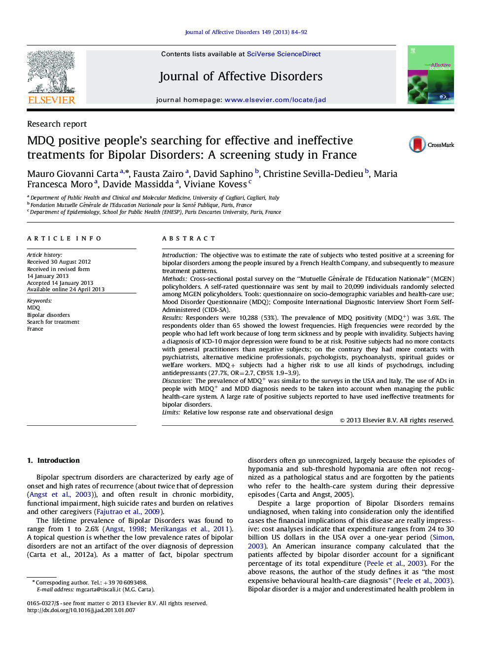 MDQ positive people's searching for effective and ineffective treatments for Bipolar Disorders: A screening study in France