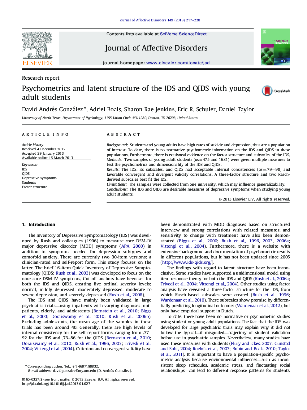 Psychometrics and latent structure of the IDS and QIDS with young adult students