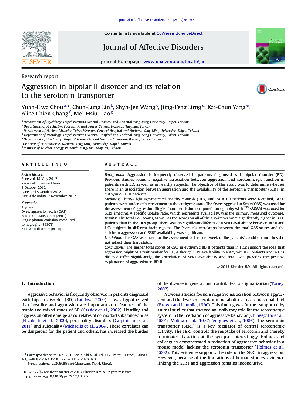 Aggression in bipolar II disorder and its relation to the serotonin transporter